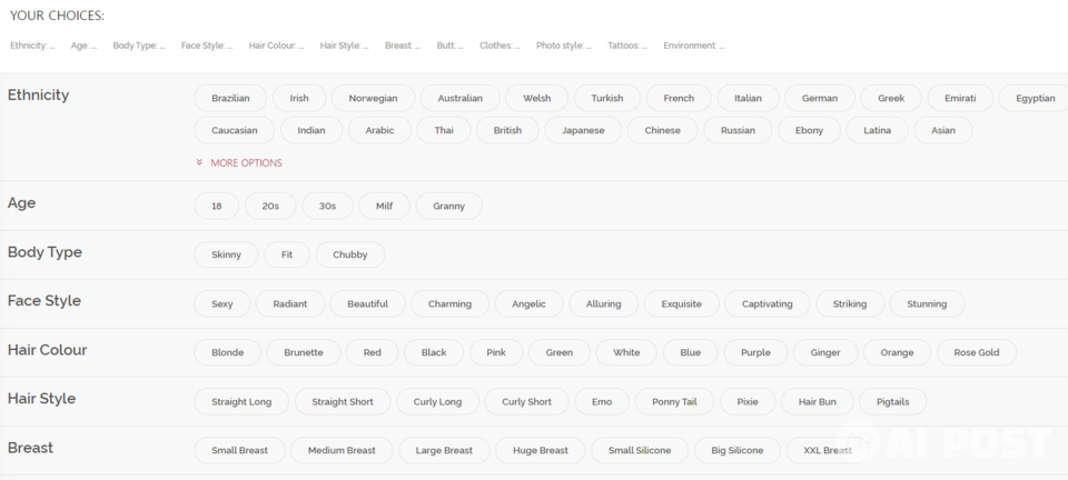 AI 여자친구를 생성하는 단계에서 다양한 옵션을 선택할 수 있다. (사진=DreamGF)