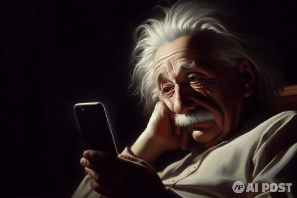 스마트폰을 조작하는 아인슈타인. (사진=디자인붐)