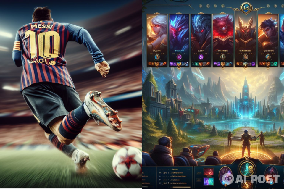 AI가 그린 메시(왼쪽)과 리그오브레전드 관련 그림. (사진=달리 3)