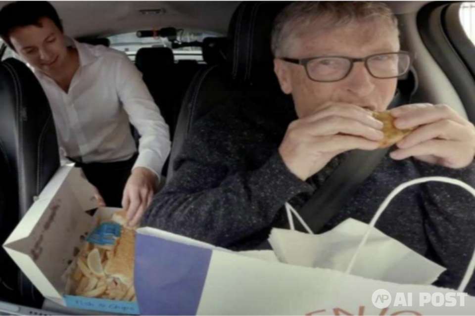 웨이브 자율주행차에 탑승한 빌 게이츠가 편하게 식사하는 모습. (사진=빌 게이츠 엑스)