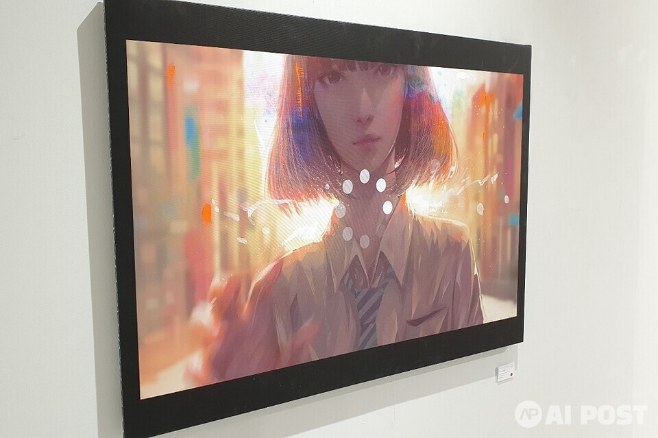 와타보쿠 작품 중 하나. 소녀 얼굴 앞에 표현된 '버퍼링'이 인상적이다. (사진=나호정 기자)