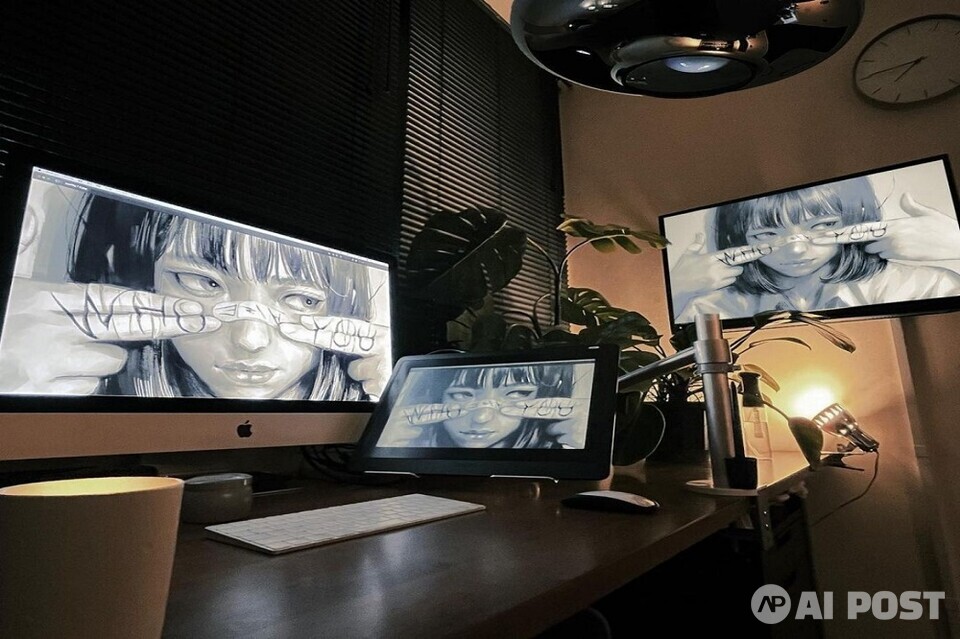 와타보쿠의 작업 환경. (사진=와타보쿠 인스타그램)