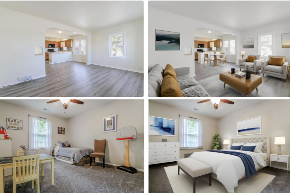 기존 매물 사진(왼쪽)과 AI로 인테리어를 바꾼 사진. (사진=버추얼 스테이징 AI)