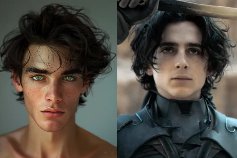 인공지능(AI)으로 탄생한 '듄' 원작소설 폴(왼쪽)과 영화에서 폴 역을 맡은 티모시 샬라메(오른쪽). (사진=BuzzFeed).