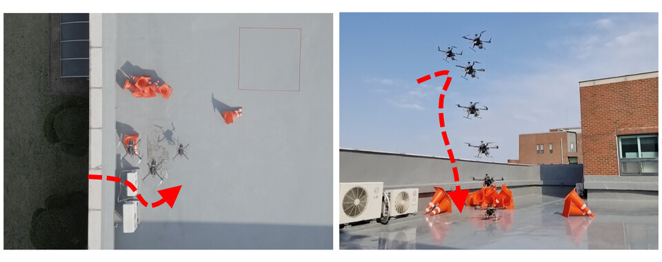 건물 옥상에 장애물들을 피해 안전하게 착륙. (사진=지스트)
