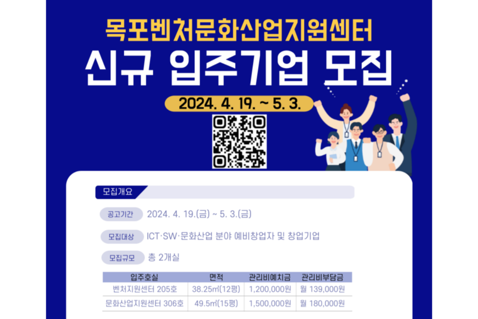 목포벤처문화산업지원센터 신규 입주기업 모집 공고 포스터. (사진=전남정보문화산업진흥원)