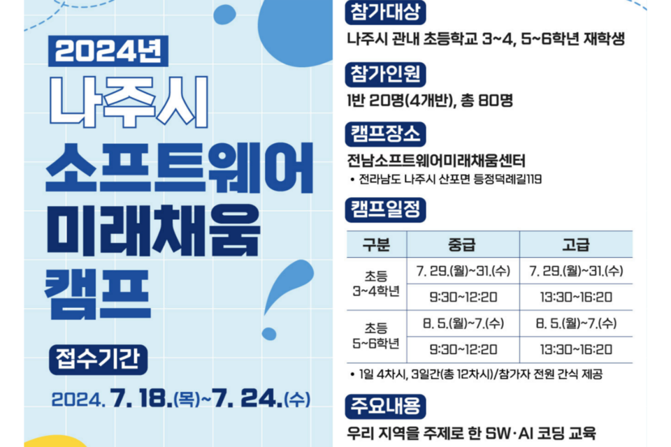 2024년 나주시 소프트웨어(SW)미래채움 캠프 포스터. (사진=전남정보문화산업진흥원)