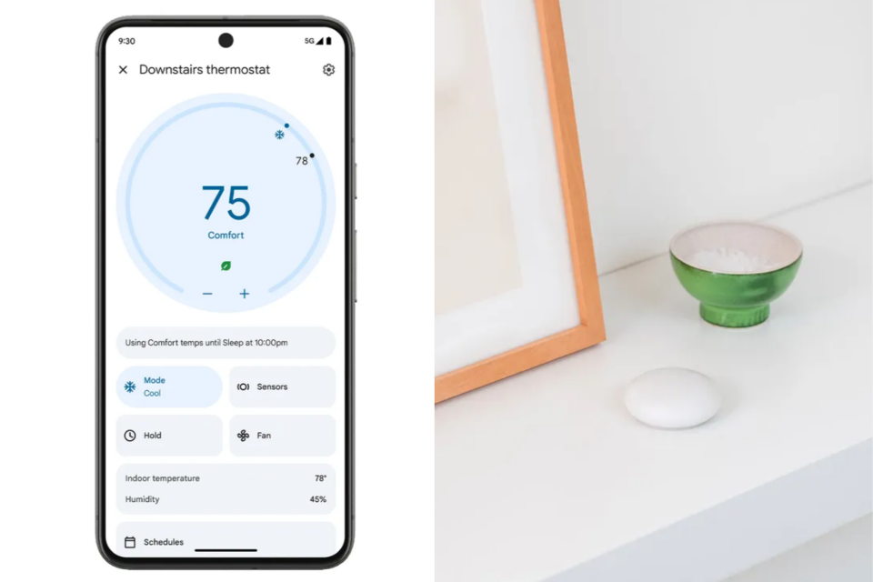 구글 홈 앱과 스마트 센서. (사진=구글)