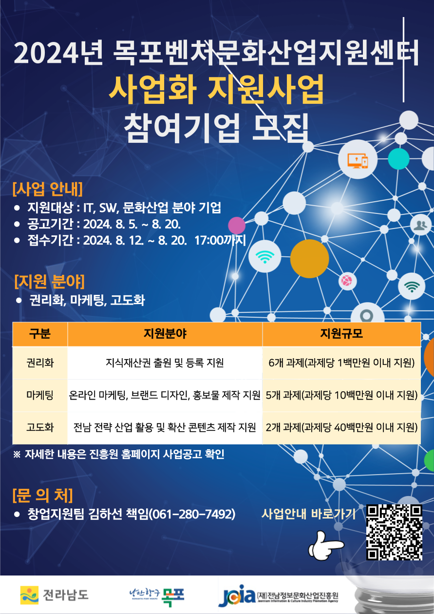 목포벤처문화산업지원센터 사업화 지원사업 포스터. (사진=전남정보문화산업진흥원)