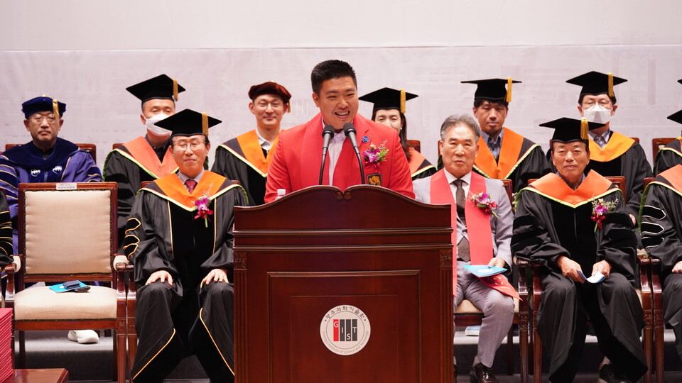 ㈜에스오에스랩 정지성 대표가 축사를 하고 있다. (사진=지스트)