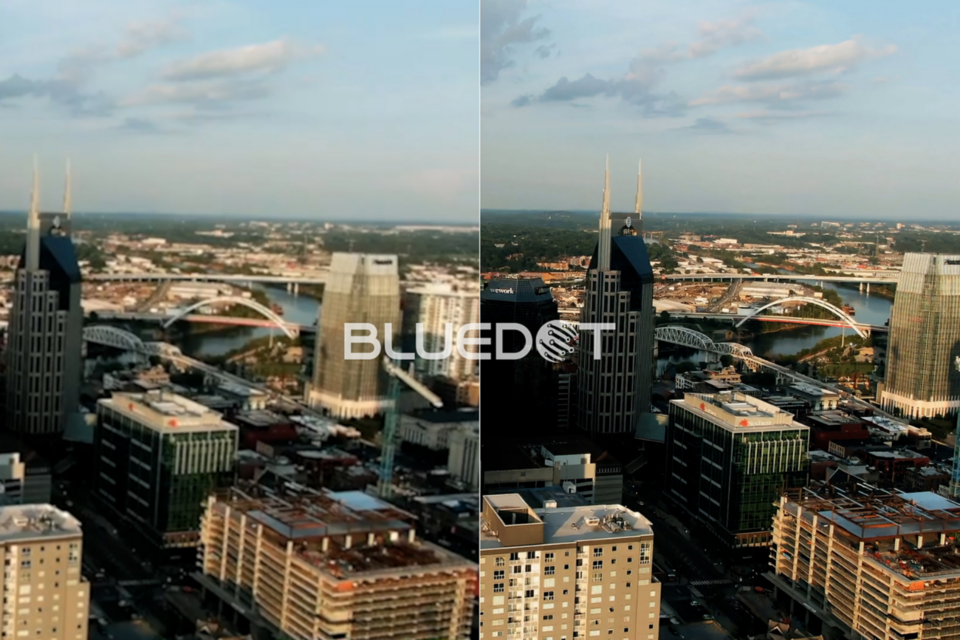 블루닷의 화질 개선 및 업스케일링 AI를 적용한 이미지. 왼쪽 사진은 적용 전, 오른쪽 사진은 적용 후. (사진=블루닷)