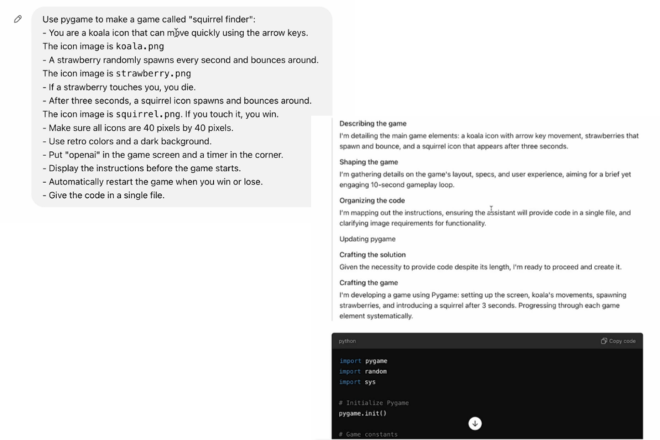 오픈AI가 공개한 'o1'을 활용해 코드를  (사진=오픈AI)