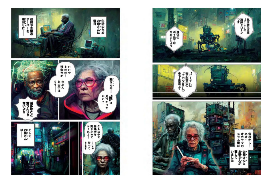 일본 만화가 루트포트가 AI 도구 미드저니로 그린 만화. (사진=신쵸사)