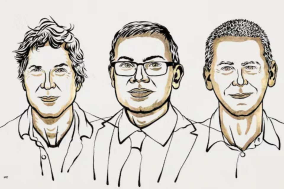 왼쪽부터 데이비드 베이커 워싱턴대 교수와 구글 딥마인드의 데이스 하사비스 최고경영자(CEO), 존 점퍼 수석연구원. (사진=노벨위원회 홈페이지 캡처)