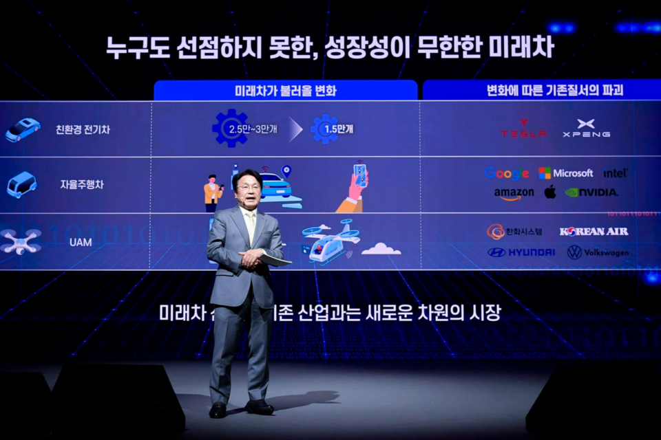 강기정 광주광역시장이 지난해 3월29일 오후 남구 광주실감콘텐츠큐브(GCC) 1층 VX스튜디오에서 열린 '광주 미래차 비전선포식'에서 미래차산업 경쟁력을 높이기 위한 4대 추진전략을 발표하고 있다. (사진=광주광역시)