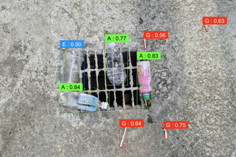 어번 나이츠 AI 앱을 통한 쓰레기 자동 검출. (사진=데브구루)