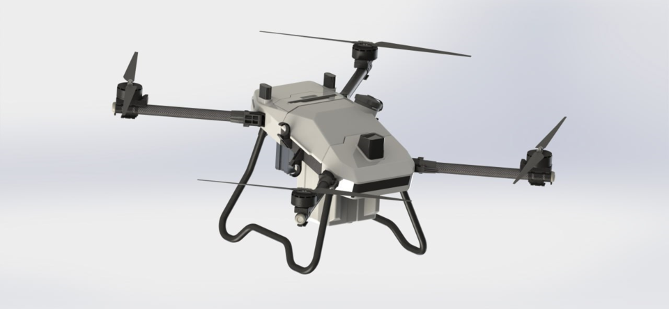 국산 AI 반도체를 탑재한 인투스카이의 농업용 드론 ‘반디 S20’. 비행 경로 예측 및 실시간 장애물 회피기술과 객체 탐지 기능 등이 강화됐으며 기존 외산 제품 대비 비행시간은 20%나 길어졌다. (사진=인투스카이)