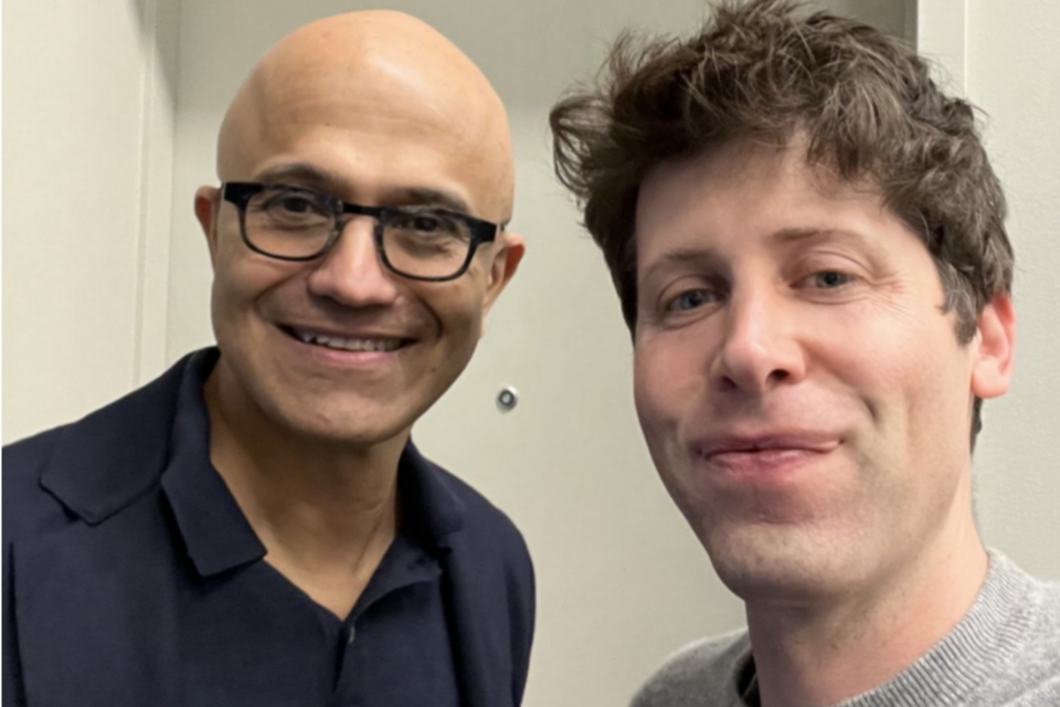 사티아 나델라 MS CEO(왼쪽)과 샘 알트만 오픈AI CEO. (사진=샘 알트만 X)