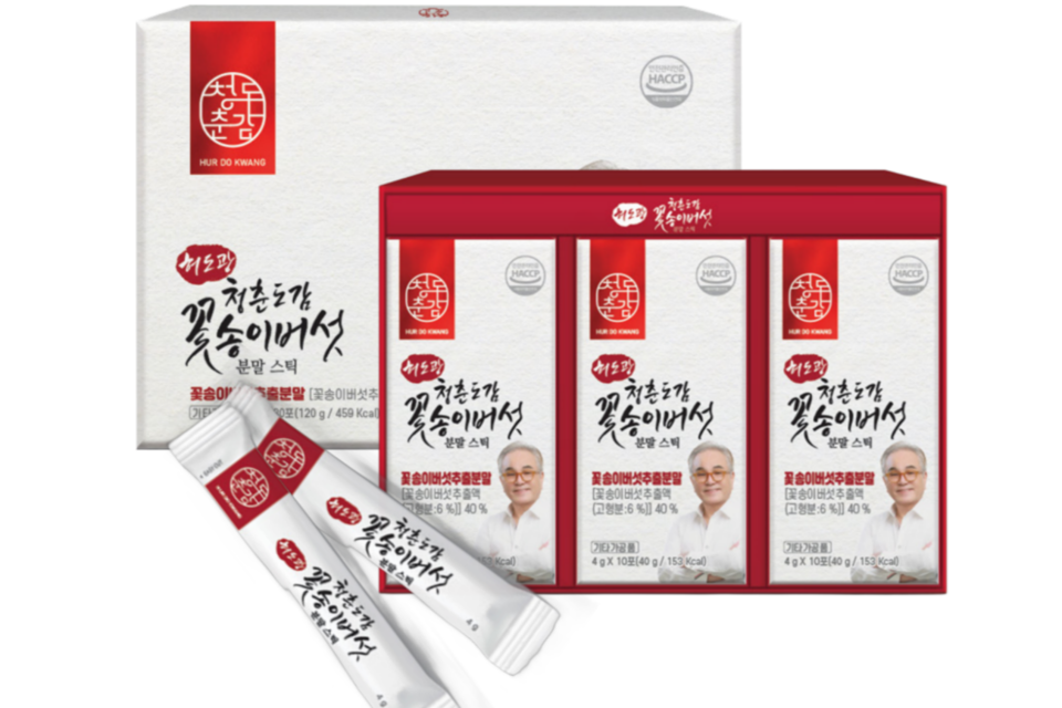 허도광 청춘도감 꽃송이버섯 분말 스틱 4g X 30포 (120g /459 Kcal) 패키지. (사진=유수암더팜)