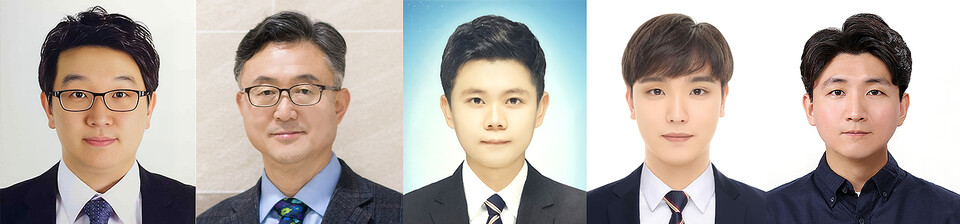 왼쪽부터) 강홍규 책임연구원, 이광희 교수, 정현석 연구원(제1저자), 기태윤 박사과정생(제1저자), 임동하 연구원(제1저자). (사진=지스트)