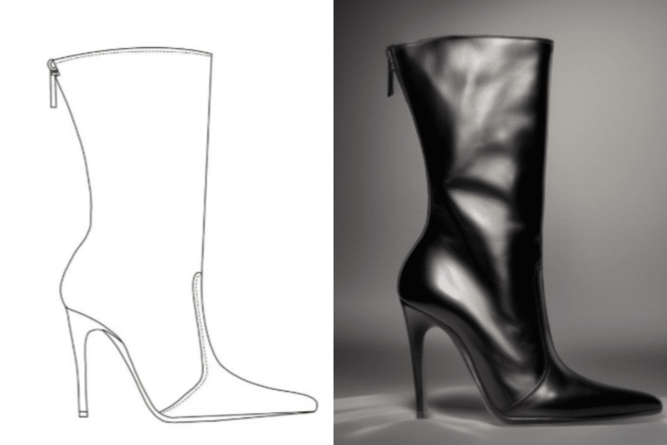 단순한 스케치 이미지만으로 실제 제품을 촬영한 것과 같은 이미지를 만든다. (사진=라즈베리 AI)