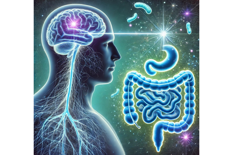 AI로 만든 치매 유산균(NVP-2106)의 장-뇌 축(Gut-Brain Axis) 조절 개념의 시각적 표현. (사진=엔비피헬스케어)