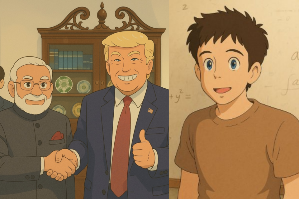 샘 알트만 CEO가 자신의 엑스에 공유한 이미지. 왼쪽부터 인도 나렌드라 모디 총리와 미국 도널드 트럼프 대통령, 샘 알트만 CEO를 지브리 화풍으로 AI가 생성한 이미지. (사진-X)