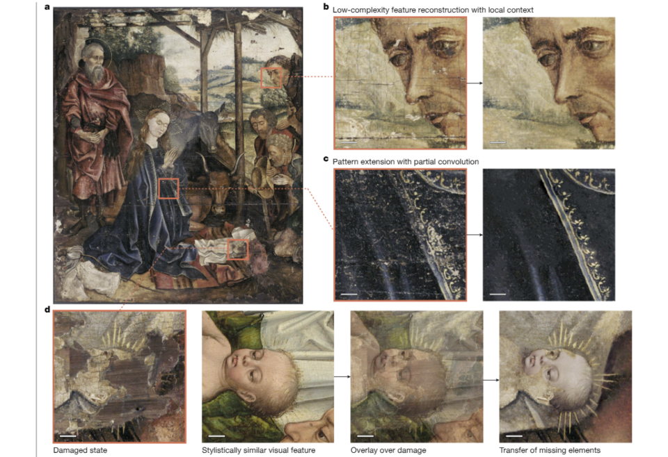 통째로 사라진 아기 얼굴까지 화풍에 맞게 생성했다. (사진=MIT 연구진)