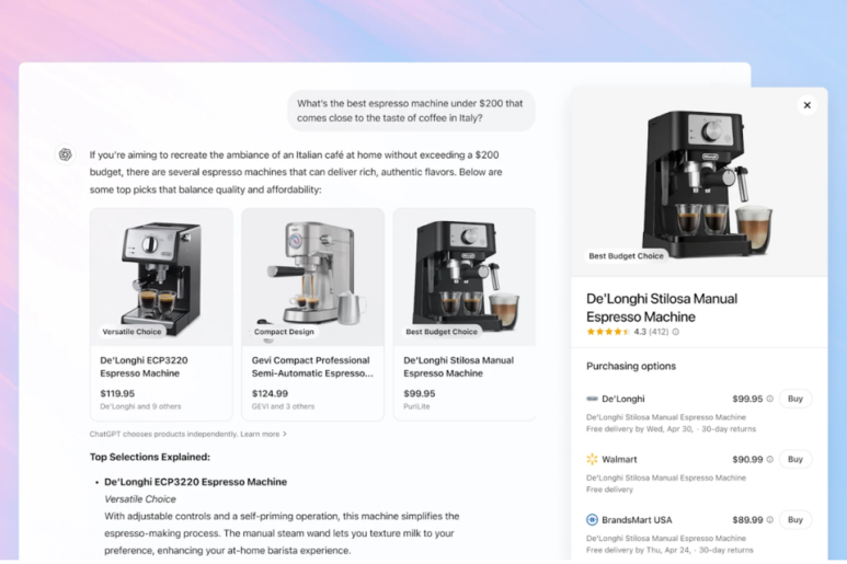 챗GPT에 도입된 쇼핑 기능. (사진=오픈AI)