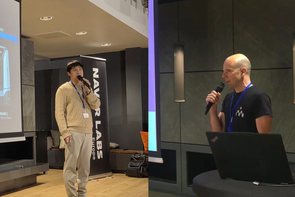 발표 진행 중인 네이버랩스 유럽의 마틴 휴멘버거 연구소장(왼쪽)과 네이버랩스 이동환 리더. (사진=네이버랩스)