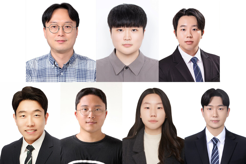 상단 왼쪽부터 순서대로 GIST AI융합학과 김승준 교수, 김보천 석사과정생, 강성준·여도현·김광빈 박사과정생, 엄주원·박정주 석사과정생. (사진=지스트)